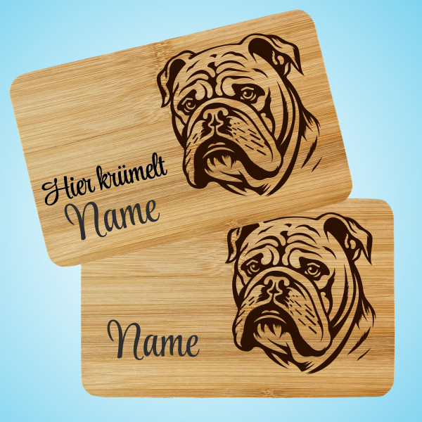 Brettchen Holz Gravur Hund Bulldogge mit Name Personalisiert